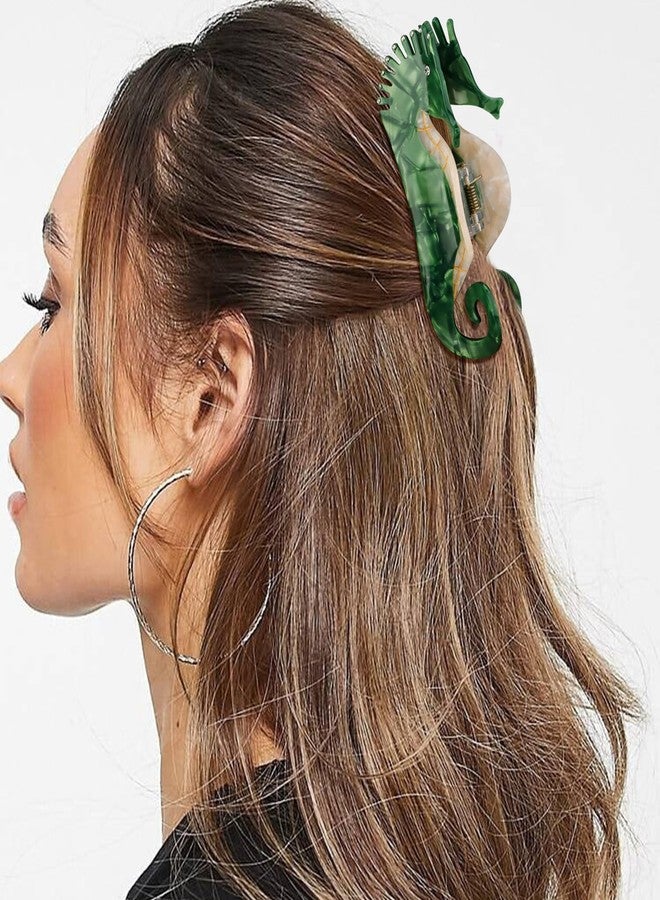 هابدو مشابك شعر على شكل حصان بحر أخضر من هابدو، مشبك شعر لطيف على شكل مخلب حيوان للنساء والفتيات، إكسسوارات شعر بحرية من الأسيتات، هدية - Image 3